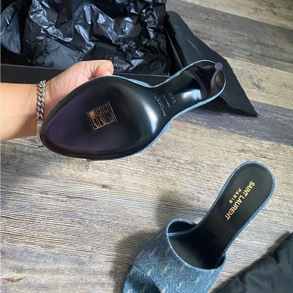 [YSL] logo denim mules RARE BNIB - Picture 8 of 11